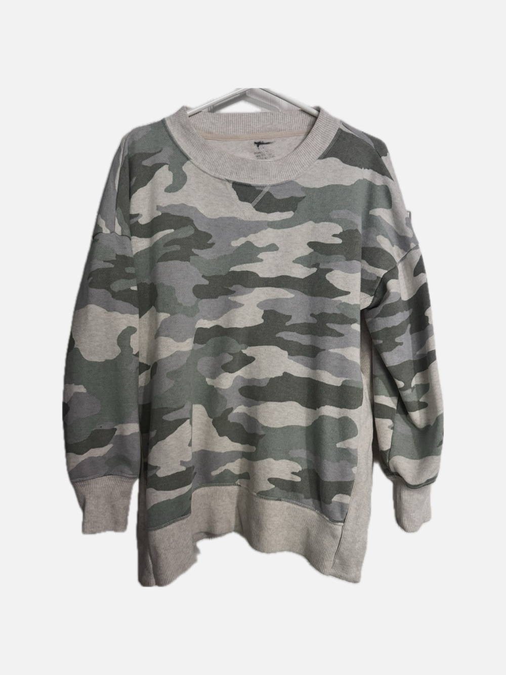 aerie Green Gray Camo Crewneck Sweater
